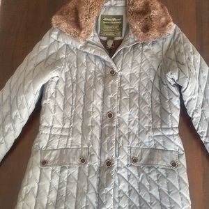 Eddie Bauer Premium Goose Down coat with removable faux fur collar.